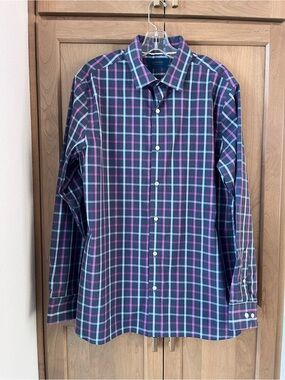Fairlane Dress Shirt Navy Pink Check